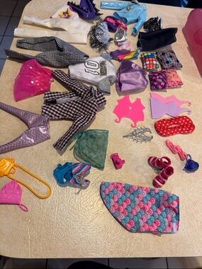 Mixed Doll Clothing & Accessories Lot - Bright Multi-Color